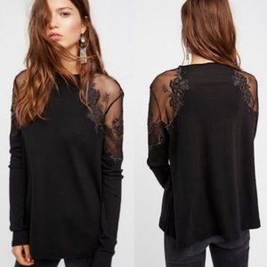 Free People Daniella Top with Embroidered Sheer Shoulders
